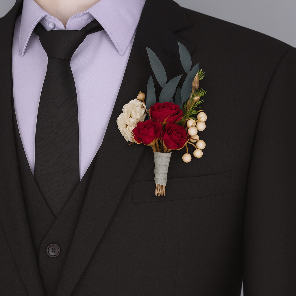 badd67ba-4b01-4e41-a9c0-527e30576819 Elegant Red Rose Corsage for Men - 图片 1