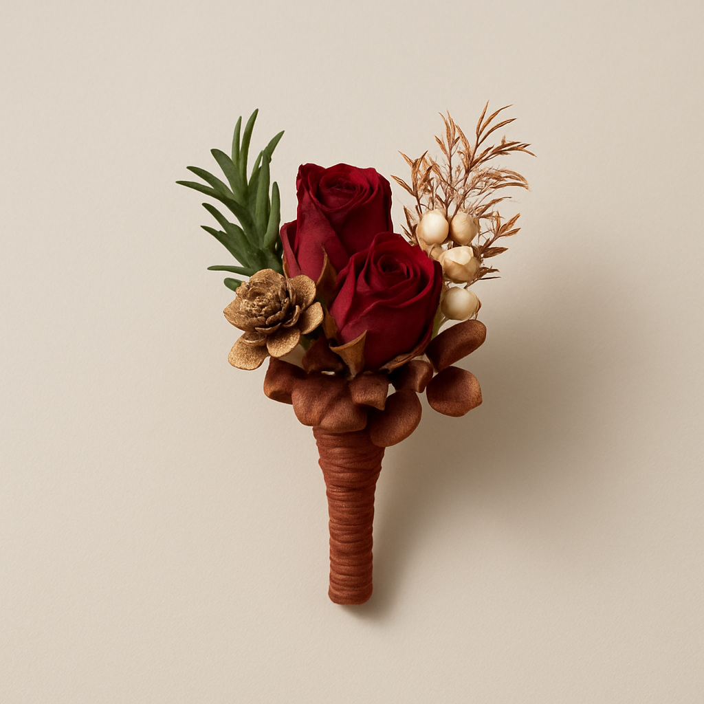 e44bb0a9-7402-42a8-854f-cc9e01633f71 Retro red and brown men's corsage - 图片 2